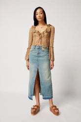 Jupes longues en jean coupe slim rétro